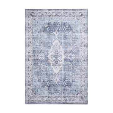 Washable Tabriz H1156 Traditional Vintage Distressed Medallion Border Textured Lightweight Printed Polyester Flatweave Blue Rug-Think Rugs-Rug Love - The Most Loved Rug Store